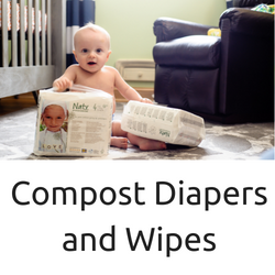 Baby touching compost diapers and wipes