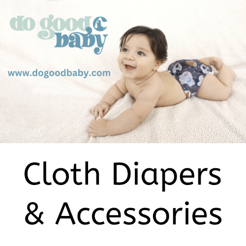 Cloth Diapers & Accessories text with baby laying on blanket